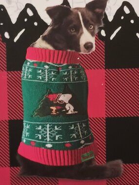 NWT~ Peanuts Snoopy & Woodstock Green & Red Knit Holiday Pet Sweater (Size:  XL)